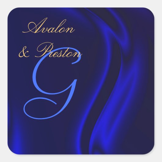 Marquis Blue Silk Square Monogram Sticker (Vorderseite)