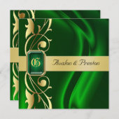 Marquis Green Silk Gold Scroll Emerald Einladung (Vorne/Hinten)