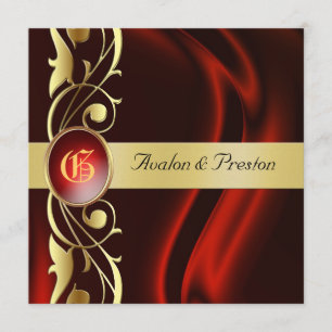 Marquis Red Silk Gold Scroll Ruby Einladung