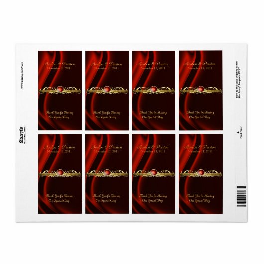 Marquis Red Silk Gold Scroll Wine Wedding Label (Vorne)