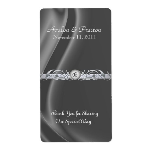 Marquis Silver Scroll Wine Wedding Label (Vorne)