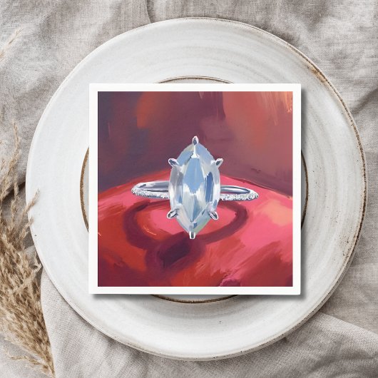 Marquise-Diamant-Verlobungsring Rote Wasserfarbe Serviette