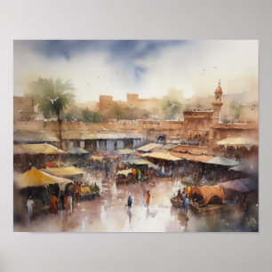 Marrakech Marokko Aquarell Kunst Druck Poster