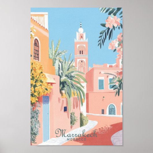 Marrakech Marokko Gouache Illustration Travel Poster (Vorne)
