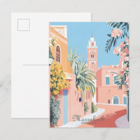 Marrakech Marokko Gouache Illustration Travel Postkarte (Vorne/Hinten)