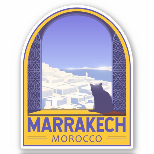 Marrakech Marokko Kat Retro Aufkleber (Vorderseite)