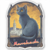Marrakech Marokko Kat Retro Aufkleber (Vorderseite)
