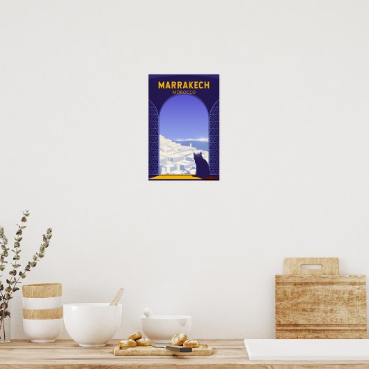 Marrakech Marokko Kat Retro Poster (Küche)