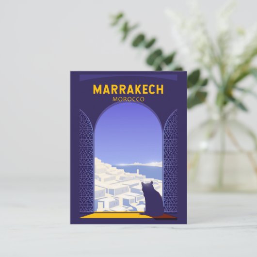 Marrakech Marokko Kat Retro Postkarte (Stehend Vorderseite)