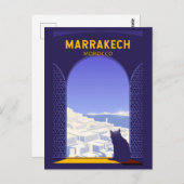 Marrakech Marokko Kat Retro Postkarte (Vorne/Hinten)