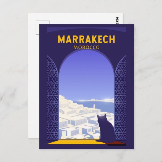 Marrakech Marokko Kat Retro Postkarte (Vorne/Hinten)