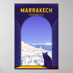 Marrakech Marokko Katze Retro Poster