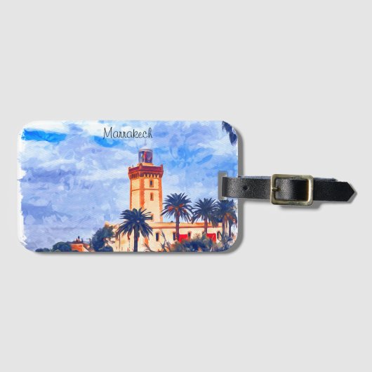 Marrakech Marokko Moschee Reise Gepäckanhänger (Vorderseite (Horizontal))