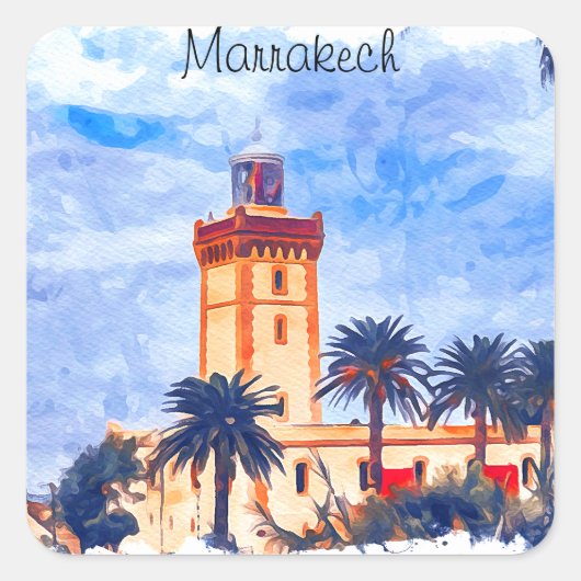 Marrakech Marokko Moschee Reise Quadratischer Aufkleber (Vorderseite)