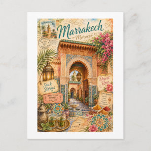 Marrakech Marokko Vintage-Reisecollage Postkarte