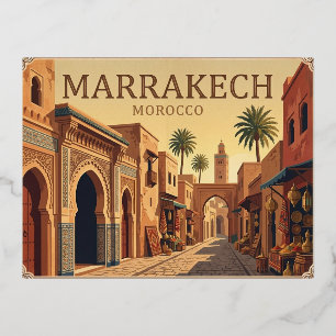 Marrakech Marokko Vintage-Reisepostkarte Folien Feiertagspostkarte