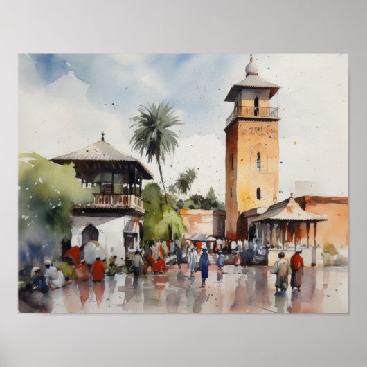 Marrakech Marokko Wasserfarben-Kunstposter Poster (Vorne)