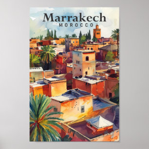 Marrakech Marokko Wasserfarbenmalerei Reisen Poster