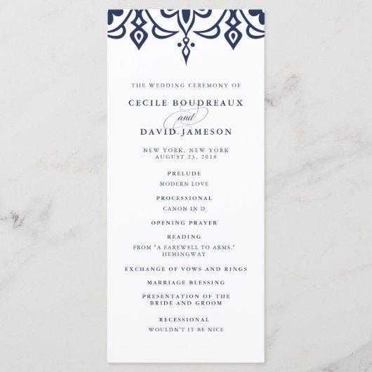 Marrakesch-Hochzeitsprogramm | Dunkelblau Programm (Vorderseite)