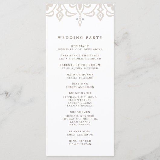 Marrakesch-Hochzeitsprogramm | Linen Greige Programm (Rückseite)