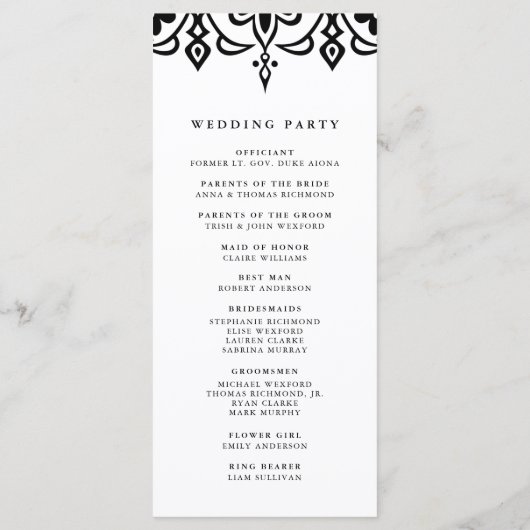 Marrakesch-Hochzeitsprogramm | Schwarz Programm (Rückseite)