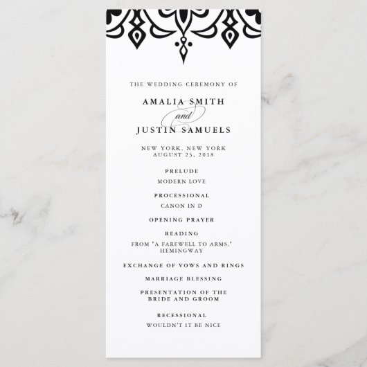 Marrakesch-Hochzeitsprogramm | Schwarz Programm (Vorderseite)