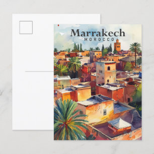 Marrakesch Marokko Aquarellmalerei Reise Postkarte