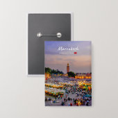 Marrakesch, Marokko - Platz Jemaa el Fnaa Button (Vorderseite/Rückseite)