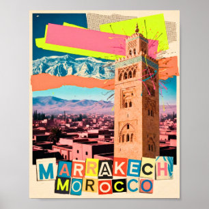Marrakesch Marokko Reise Koutoubia Vintage Skyline Poster