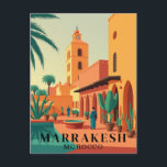 Marrakesch Marokko Vintage Travel Postkarte<br><div class="desc">Mit der Vintagen Postkarte im Herzen von Marrakesch gelangen Sie zu den berühmten Souks und der traditionellen Architektur der Stadt. Diese Abbildung zeigt die warmen Farbtöne und die faszinierenden Details der marokkanischen Kultur. Ideal für Sammler,  Reisende oder alle,  die von einer marokkanischen Flucht träumen.</div>