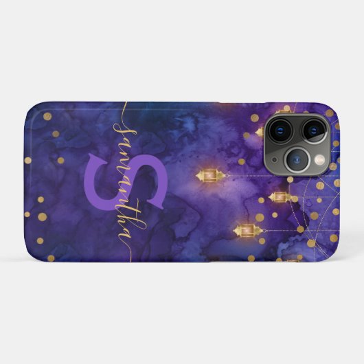 Marrakesch Midnight Lanterns & Gold Bokeh Monogram Case-Mate iPhone Hülle (Rückseite (Horizontal))