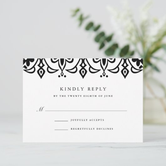Marrakesch RSVP-Karte | Schwarz RSVP Karte (Stehend Vorderseite)
