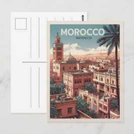 Marrakesch Stadtmoschee mit Palmen Marokko Postkarte