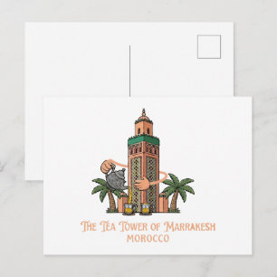 Marrakesch-Teeturm-Marokko-Vintage-Illustration Postkarte