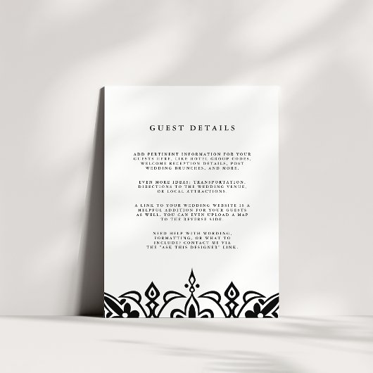 Marrakesch Wedding Guest Details Card | Schwarz Begleitkarte