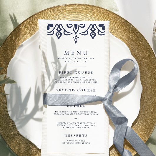 Marrakesch Wedding Menu Card | Dunkelblau Menükarte