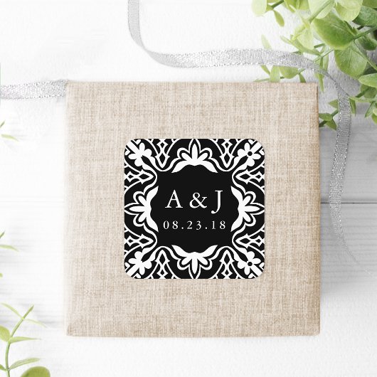 Marrakesh Wedding Monogram Stickers | Schwarz