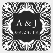 Marrakesh Wedding Monogram Stickers | Schwarz (Vorderseite)
