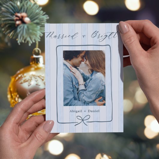 Married and Bright Hand Drawn Frame Photo Wedding Dankeskarte