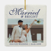 Married and Bright Photo Keepsake Wedding Keramikornament (Rückseite)