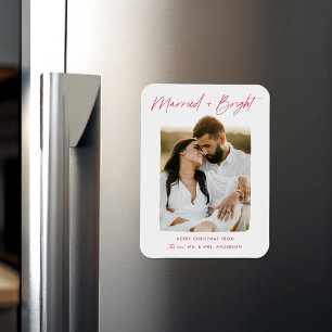 Married and Bright Red Script Photo Magnet