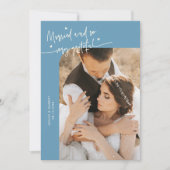 Married and Grateful Wedding Photo Denim Blue Dankeskarte (Vorderseite)