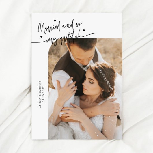 Married and Grateful Wedding Photo White Dankeskarte