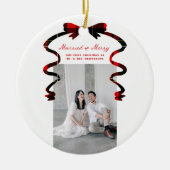 Married and Merry Bow Photo Christmas Newlyweds Keramik Ornament (Vorne)