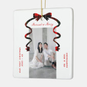 Married and Merry Bow Photo Christmas Newlyweds Keramikornament (Links)