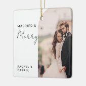 Married and Merry Photo Minimal Script Elegant Keramikornament (Links)