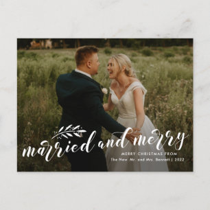 Married and Merry Script Wedding Foto von Christma Feiertagspostkarte