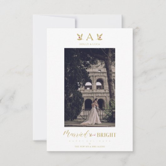 Married & Bright Christmas Initial Newlyweds Photo (Vorderseite)