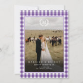 "Married & Bright" Gingham Monogram Crest 2 Photo Dankeskarte (Vorderseite)