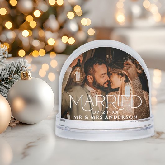 Married Christmas Custom Wedding Photo Monogram Schneekugeln